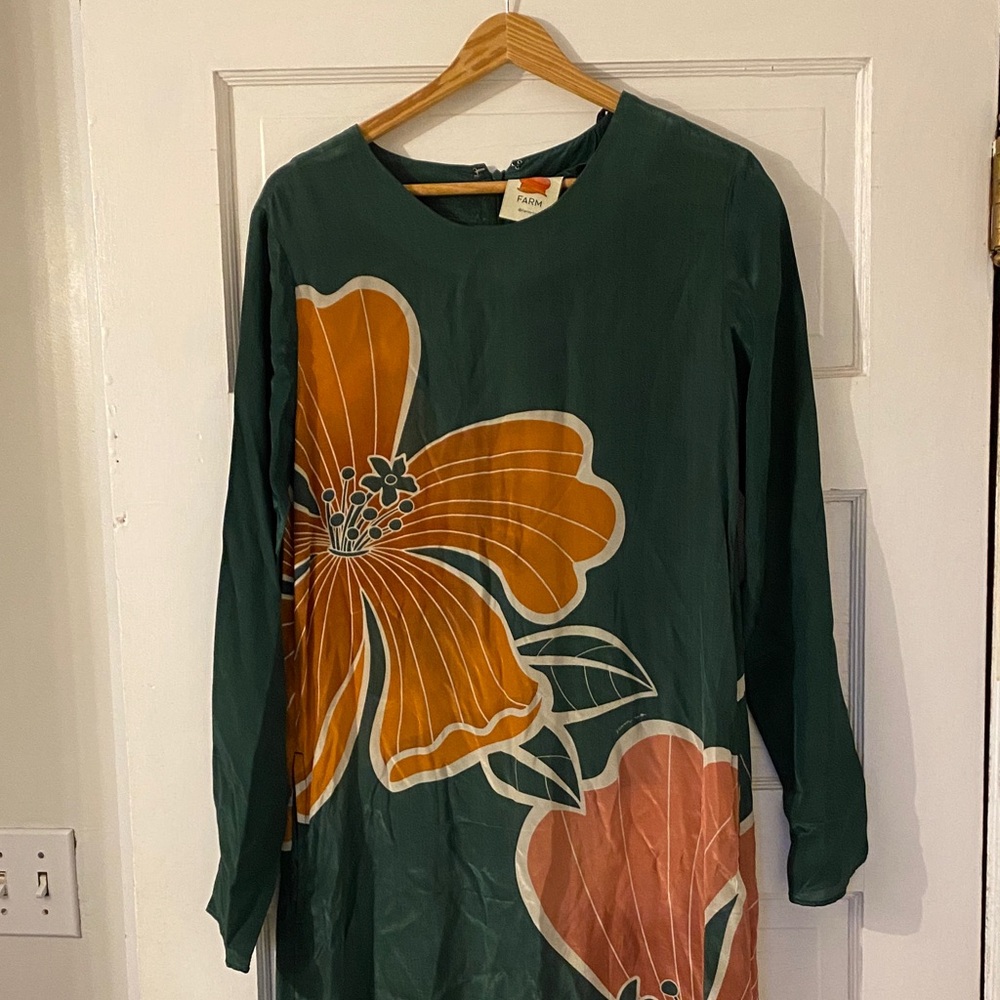 FARM Rio Green Maxi Dress with Orange Floral Design